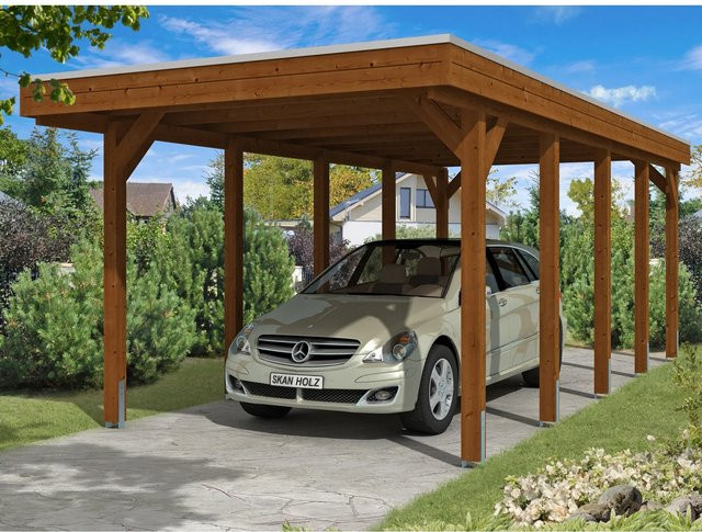 Skan Holz Carport Friesland braun mit Nussbaum-Optik B/T: 314 x 708 cm und einer Firsthöhe von 241 cm - Bild 1