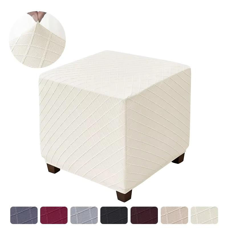 WANERQU Elastische Hockerabdeckung für Ottomane und Fußhocker im Karo-Design - Bild 1