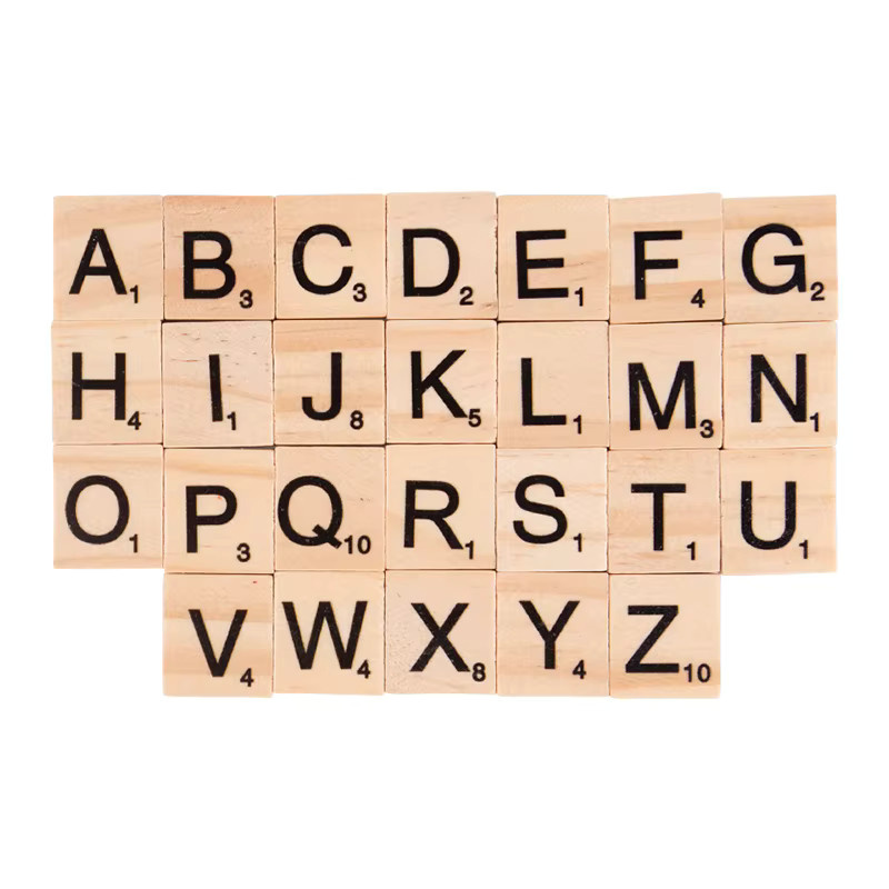 100 Stück Holzbuchstaben Set mit 26 englischen Alphabet-Elementen in Beige für DIY Bastelarbeiten und Dekorationen - Bild 2