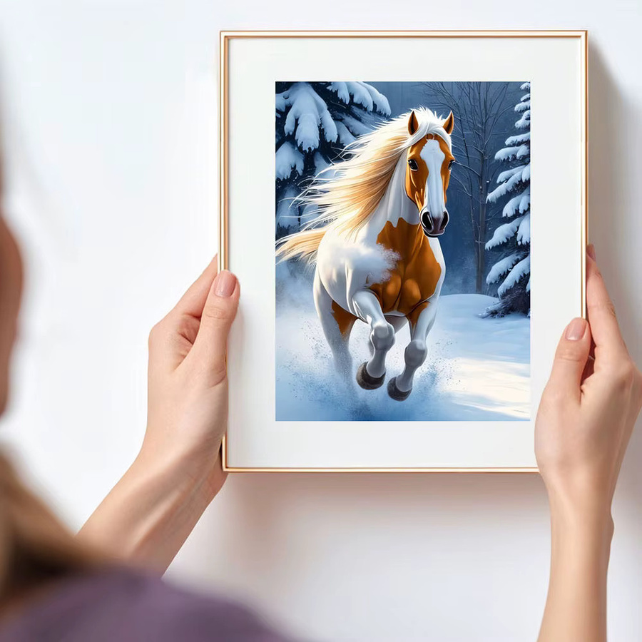 HUACAN Diamantmalerei Set Running Horse Winter Szene 5D DIY Kunst Mosaik mit runden Steinen in Multicolour, Breite: 30,0 cm, Höhe: 20,0 cm - Bild 3