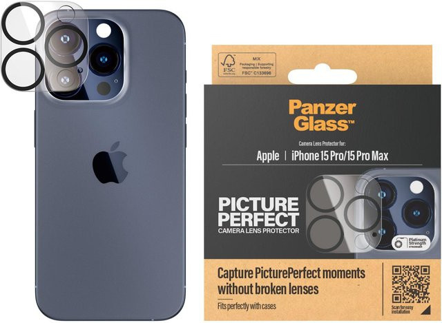 PanzerGlass PicturePerfect Kameraschutzglas für iPhone 15 Pro und iPhone 15 Pro Max, transparent - Bild 1