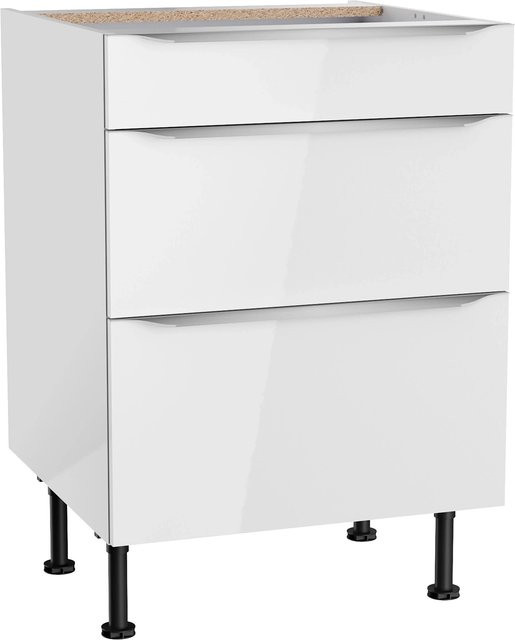 Optifit Küchen-Unterschrank Arvid mit 3 Auszügen, Weiß glänzend, B: 60 cm, H: 87 cm, T: 58,4 cm - Bild 1