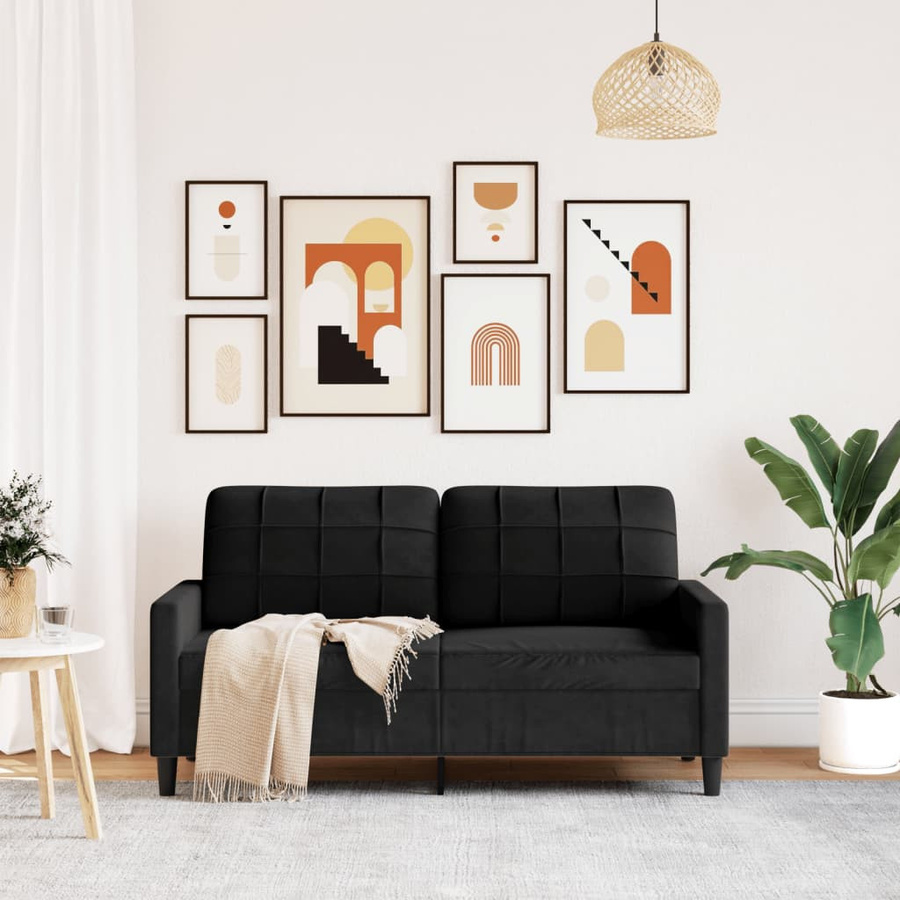vidaXL 2-Sitzer-Sofa in Schwarz mit Samtbezug und Metallrahmen, Breite: 140 cm, Tiefe: 190 cm - Bild 4