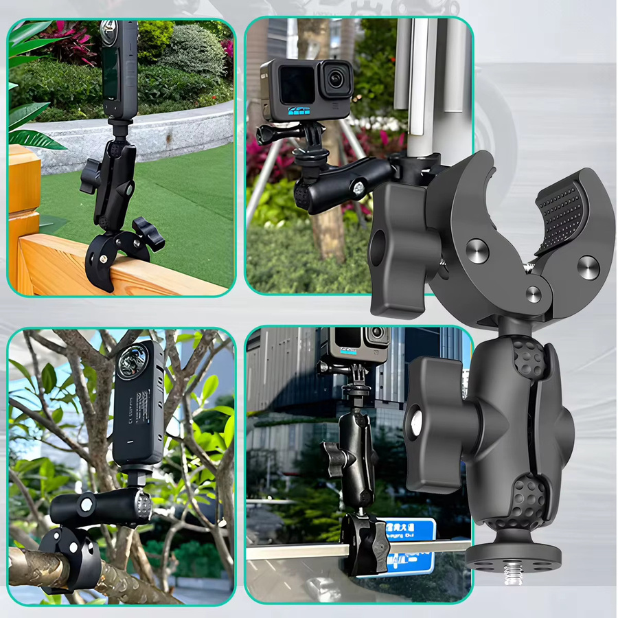 Doppel Clip Krabben Klemme Lenker Halterung in Schwarz für GoPro und Insta360 One X2 X3 Action Kamera Zubehör für Motorrad und Fahrrad - Bild 6