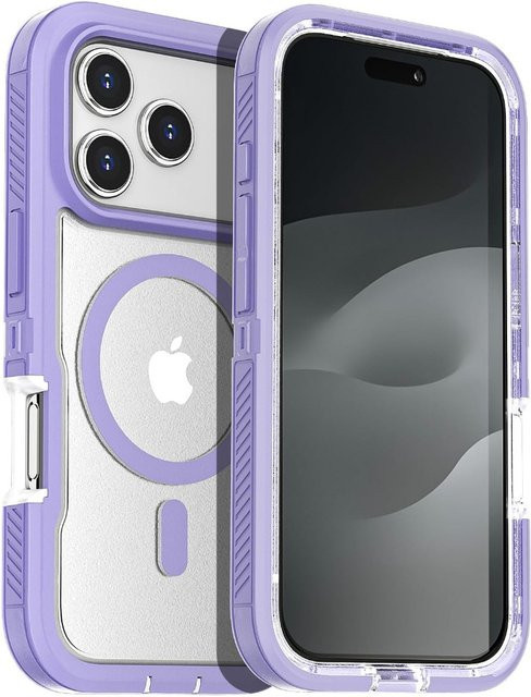 Matte Klare Magnetische OTT-Handyhülle für iPhone 17 16 15 14 Plus 13 Pro Max mit rutschfestem Griff und kabelloser Ladefunktion in Transparent, Pink oder Purple - Bild 1