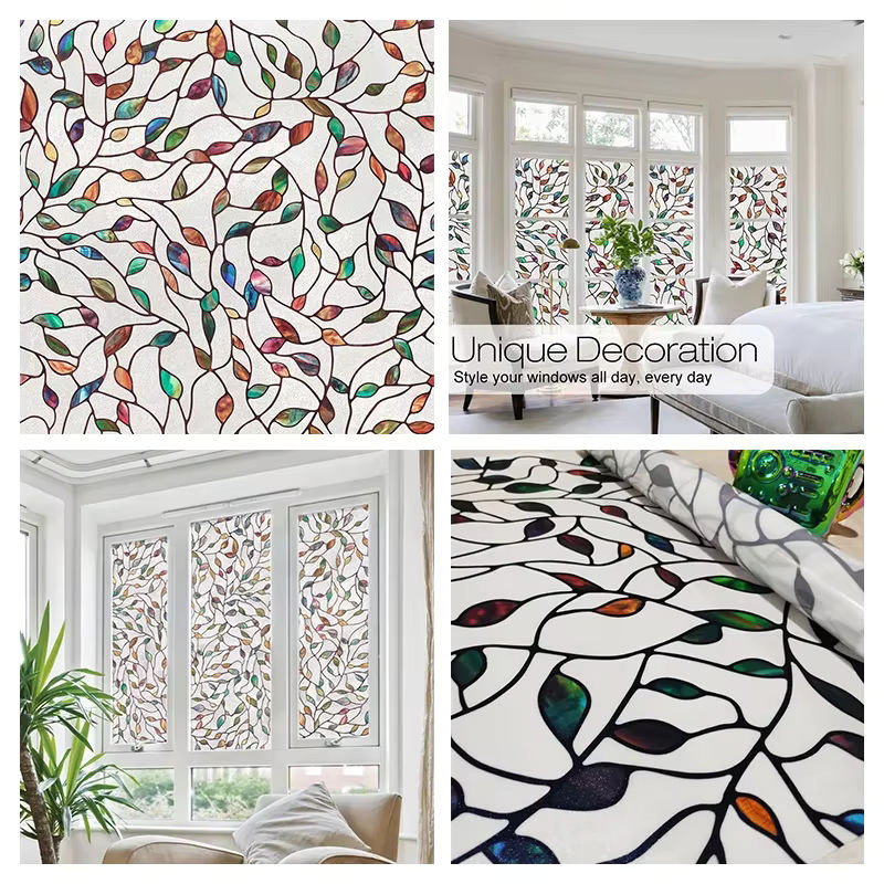 WXSHSH Fenster-Sichtschutzfolie mit 3D-Blumenmuster für Weihnachten, selbstklebende Vinyl-Fensterfolie, Multicolor - Bild 2