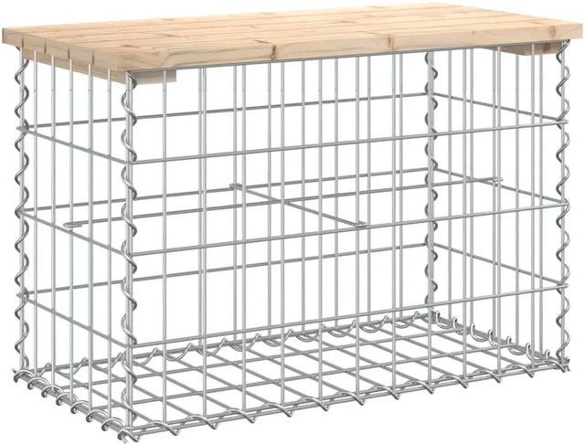DELUKE Gartenbank Gabionen aus Stahl und Kiefernholz in Natur, B/T/H: 63 x 31,5 x 42 cm - Bild 1