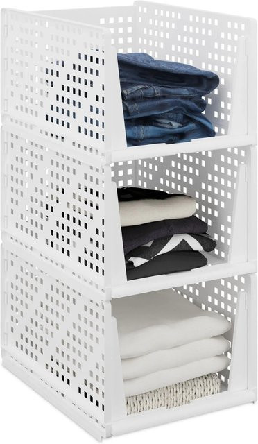 Relaxdays Schrank Organizer Stecksystem aus Kunststoff, Weiß, 3er Set, B: 18 cm, T: 33,5 cm, H: 43,5 cm - Bild 1