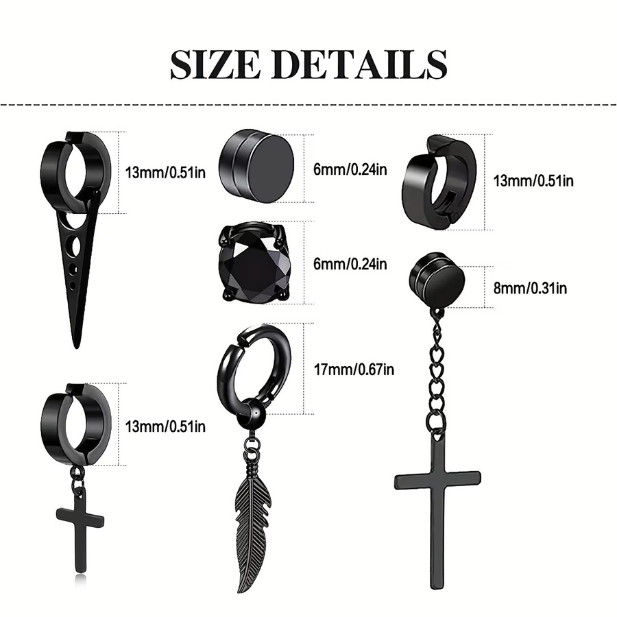 YIXI Ohrclip-Set Edelstahl, Schwarz, Herren - Bild 2