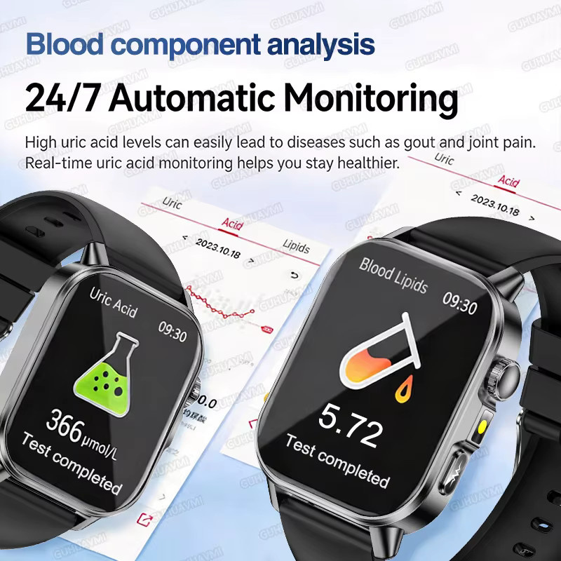 GUHUAVMI EKG Smartwatch Schwarz mit Blutdruckmessung, Blutsauerstoffsensor und Gesundheitsdiagnose für Männer und Frauen - Bild 4