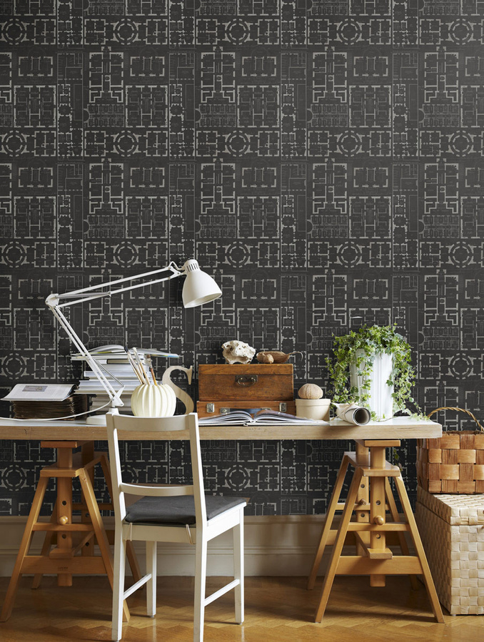 MINDTHEGAP Tapete Chateau WP20025 geometrisches Design in Schwarz und Anthrazit, Vlies-Tapete, Breite: 52 cm, Länge: 300 cm - Bild 1