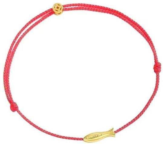 Armband 925 Silber, Goldener Fisch, Rotes Seil, Damen - Bild 1