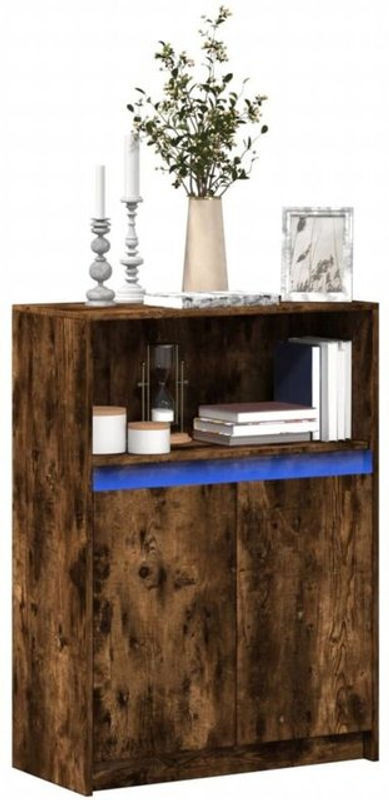 Modernes Sideboard Vidaxl aus Holzwerkstoff und Glas in Räuchereiche Braun/Grau, B/T/H: 72 x 34 x 100 cm - Bild 1