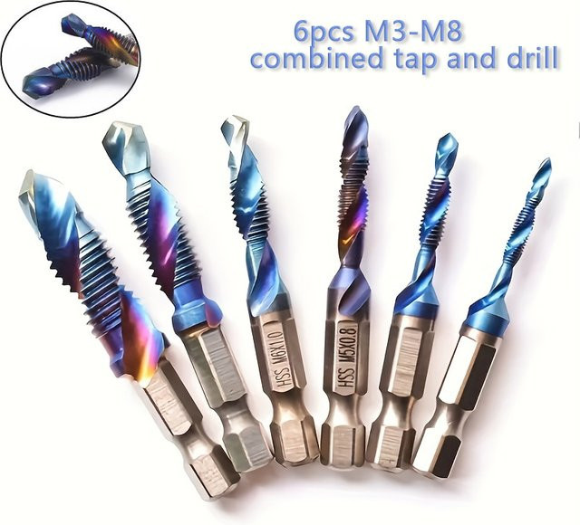 6er Set Titan beschichtete HSS Gewindebohrer mit Sechskant-Schaft für metrische Gewinde M3 M4 M5 M6 M8 M10 in Mehrfarben - Bild 1