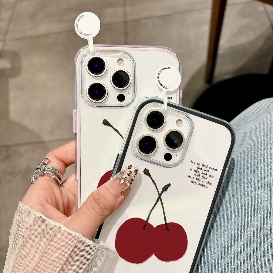 Stoßfeste Handyhülle mit süßem Kirsch-Design für Apple iPhone 11 bis iPhone 17 Pro Max in Pink und Transparent - Bild 4