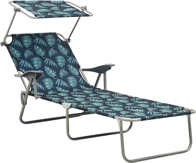 vidaXL Sonnenliege aus pulverbeschichtetem Stahl mit Sonnenschutz und Blattmuster in Multicolour, B/T/H: 188 x 108,5 x 71,5 cm - Bild 1