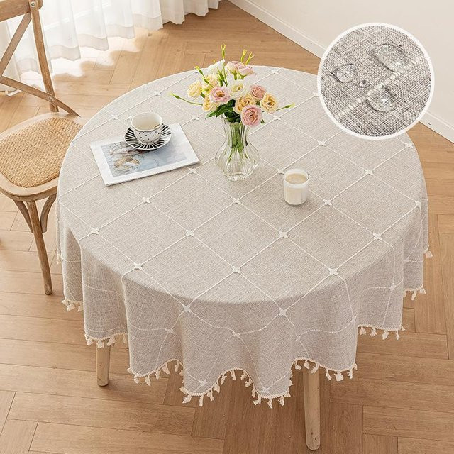Runde Jacquard-Tischdecke von L.RIDING PULO in Beige, wasserabweisend und rutschfest, Durchmesser: 160 cm - Bild 1