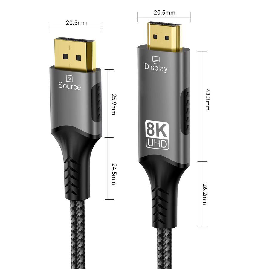 FDBOY DisplayPort auf HDMI 2.1 Kabel in Schwarz, 8K@60Hz und 4K@120Hz mit HDR Unterstützung, DP 1.4 zu HDMI 2.1 Konverter für Laptop und Konsole - Bild 2
