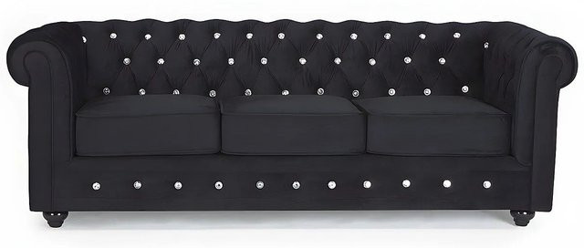 Vente-unique Chesterfield Sofa aus Samt in Schwarz mit 205 cm Breite - Bild 1
