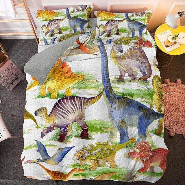 Your Warm Home Cartoon Dinosaurier Bettwäscheset aus Polyester mit Kissenbezug, Boho Design, Mehrfarbig, B/H: 133 x 70 cm - Bild 1