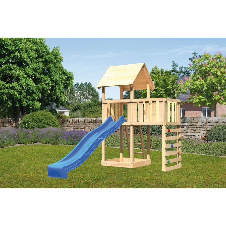 Karibu Spielturm Lotti mit Anbauplattform, Kletterwand und Rutsche in Blau - Bild 2