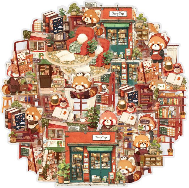 Etori Life 15-teiliges Stickerset mit niedlichen Roten Panda-Motiven und Buch-Designs in Rot und Multicolour für Laptop, Koffer und Tagebuch - Bild 1