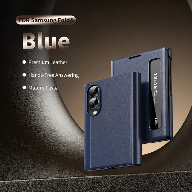 Samsung Galaxy Z Fold 8 Schutzhülle aus Leder mit Display-Sichtabdeckung und Ständerfunktion in Blau - Bild 1