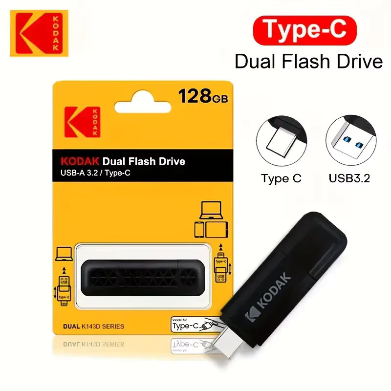 Kodak K143D USB Flash-Laufwerk mit USB 3.2 und USB-C Anschluss, OTG Hochgeschwindigkeits-Speicherstick für Handy und Computer, Schwarz, 32 GB - Bild 4
