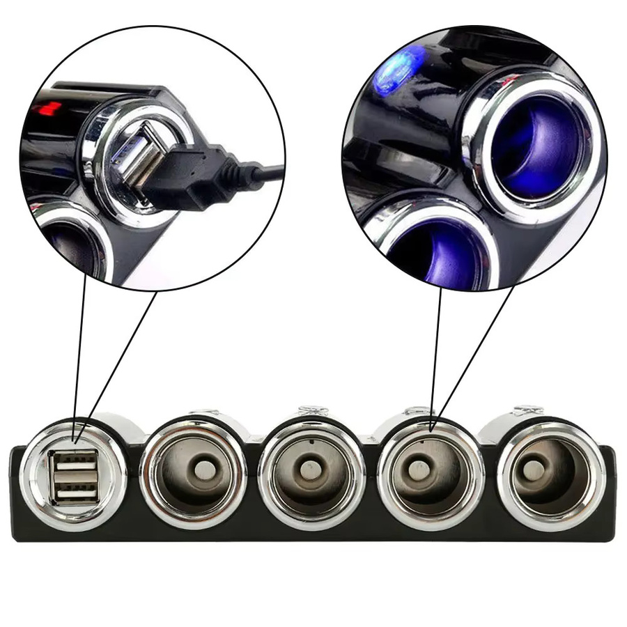Everso Universal Auto Ladegerät 12V 24V mit 4-Wege Zigarettenanzünder-Splitter und Dual USB Anschluss in Schwarz - Bild 3