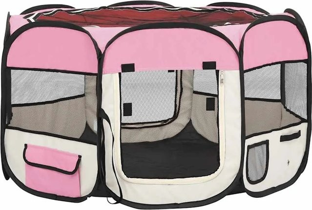 vidaXL Faltbarer Welpenlaufstall mit Tragetasche Rosa B/T/H: 110 x 110 x 58 cm - Bild 1