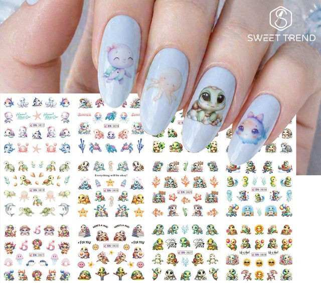 SWEET TREND Nagelaufkleber Meeresschildkröten und Delfine, Glänzend - Bild 1