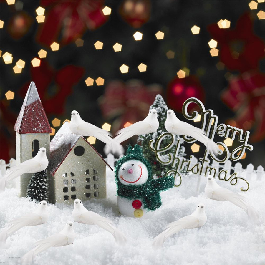 12 Stück Künstliche Weiße Tauben aus Schaumstoff und Federn für Weihnachtsbaum, Hochzeit und Dekoration von KONNWEI - Bild 2