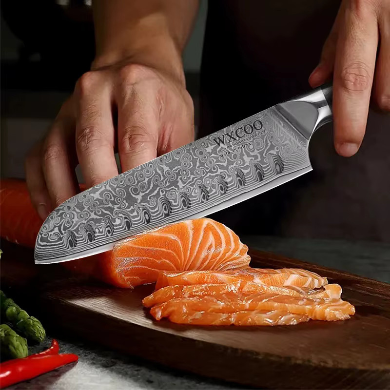WXCOO Santoku-Kochmesser aus 67-lagigem VG10-Damaststahl mit Holzgriff in Silber - Bild 2