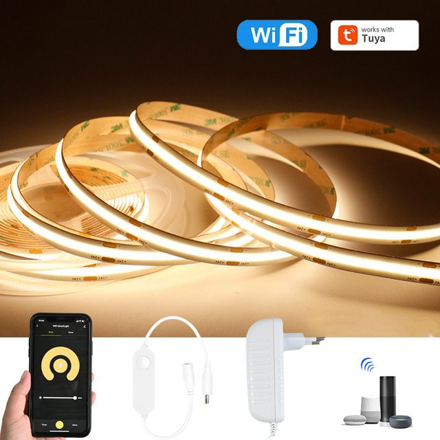 Tuya WiFi COB LED Streifen 12V mit CCT Farbtemperatursteuerung für Alexa und Google Assistant, Weiß - Bild 1