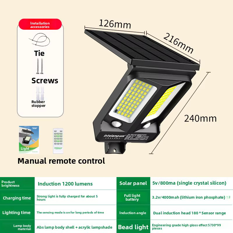 Intelamp Solar-LED-Außenleuchte mit Bewegungsmelder in Schwarz, wasserdichte Solar-Straßenlaterne für Garten und Hof, B/H/T: 24,0 x 21,6 x 12,6 cm - Bild 6