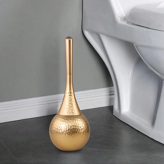YC Direct Toilettenbürstenhalter mit Bürste in Gold, elegantes gewelltes Design, freistehend - Bild 1