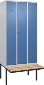 C+P Spind Classic PLUS Garderobenschrank mit Sitzbank, 3 Abteile, Zylinderschloss, 4 Garderobenhaken, mittige Trennwand, B/T/H: 212 x 90 x 81,5 cm - Bild 1