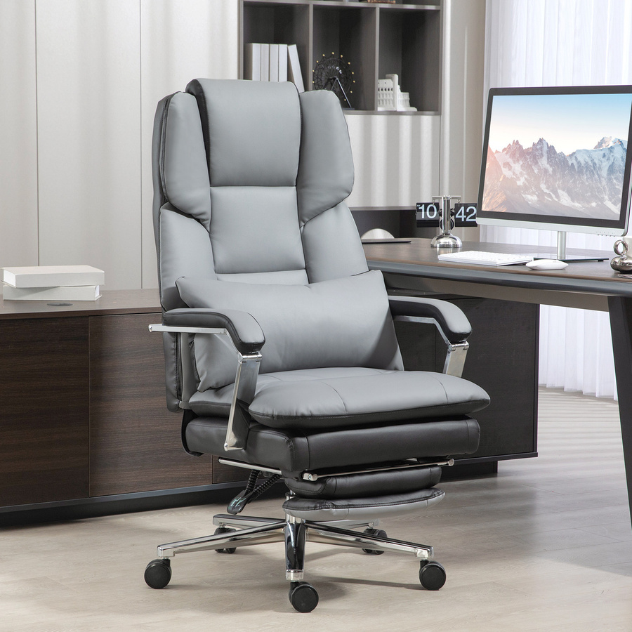 HOMCOM Ergonomischer Bürostuhl mit Wippfunktion in Hellgrau, 160 Grad neigbare Rückenlehne, Kunstleder, B/T/H: 63 x 71 x 123-129 cm - Bild 2