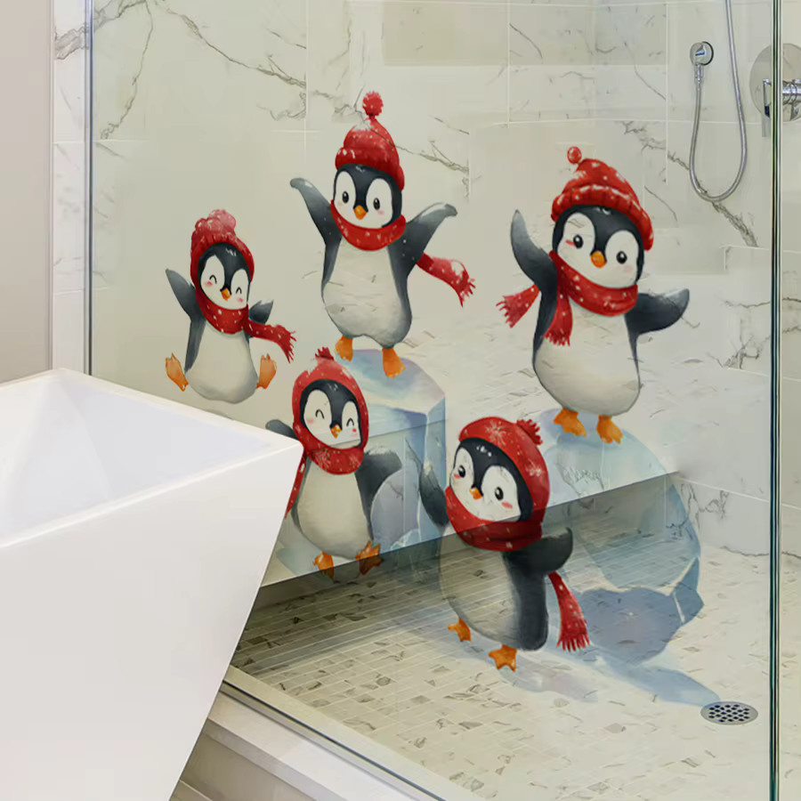 BRUP Weihnachtlicher Pinguin Wandaufkleber aus PVC als abnehmbare Wanddekoration für Kinderzimmer und Schlafzimmer in Mehrfarbig - Bild 2