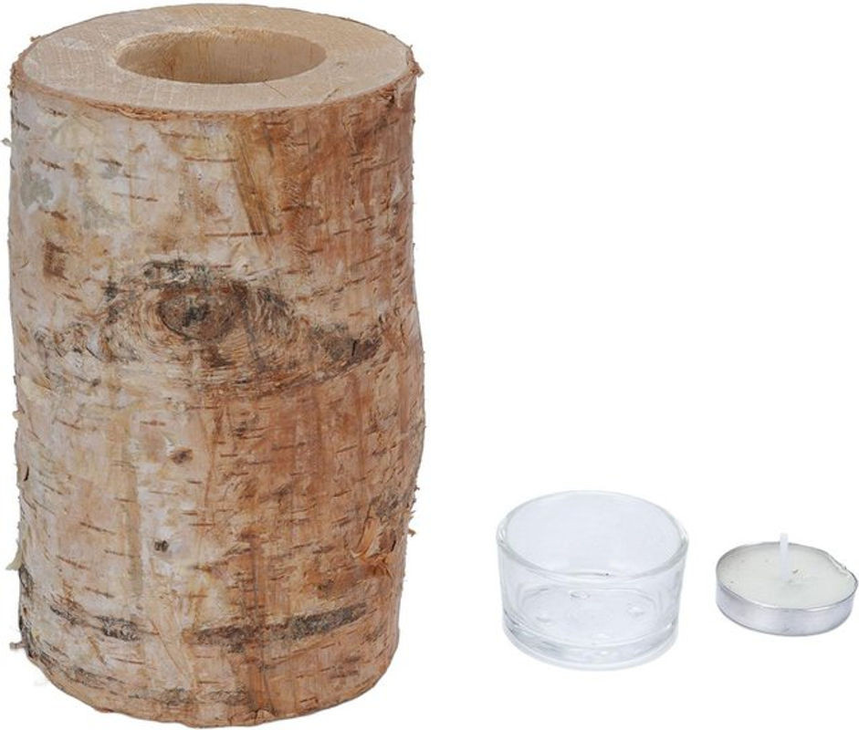 Dekorativer Holz Kerzenhalter aus Birkenholz von OutsideWorld für Stumpfkerzen, Höhe: 15 cm - Bild 1