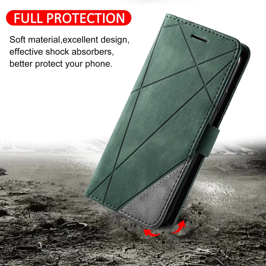 Leder-Flipcase für OPPO in Grün mit Kartenfach und Magnetverschluss - Bild 4