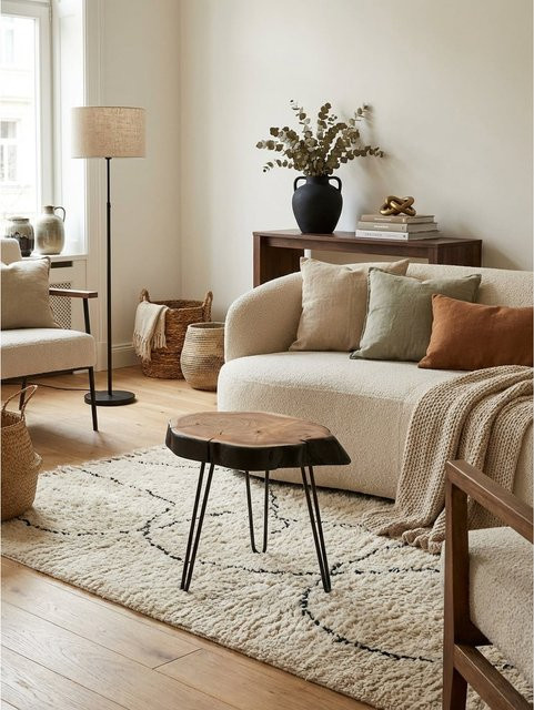 Beistelltisch KADIMA DESIGN aus Akazie Massivholz in Braun mit Haarnadelbeinen im Industrial Design, B/T/H: 40 x 40 x 32 cm - Bild 1