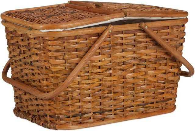 Relaxdays Picknickkorb aus Rattan mit Deckel und Henkeln in Honigbraun, B/T/H: 45 x 34 x 27 cm - Bild 1