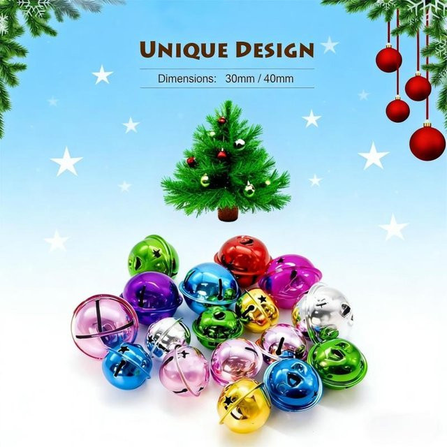 Bunte Weihnachtsglocken aus Metall als Jingle-Anhänger in Sternform für deinen DIY-Bastelbedarf, Durchmesser: 30 mm bis 40 mm - Bild 1