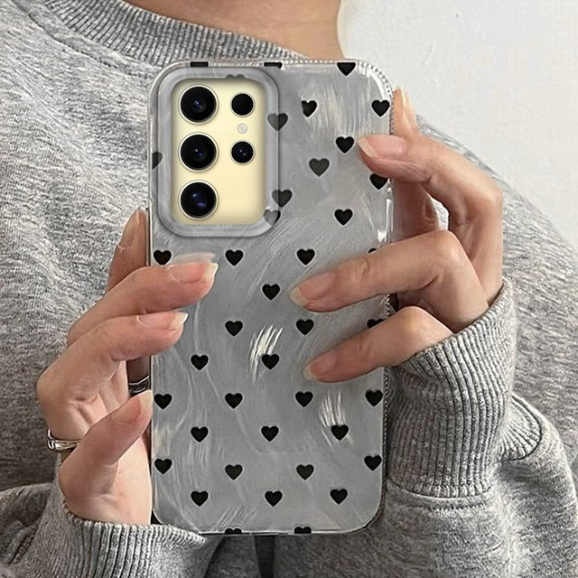 Schwarze Handyhülle mit Herz-Design für Samsung Galaxy S24 S25 S23 S22 S21 S20 FE Ultra und Edge aus TPU - Bild 1