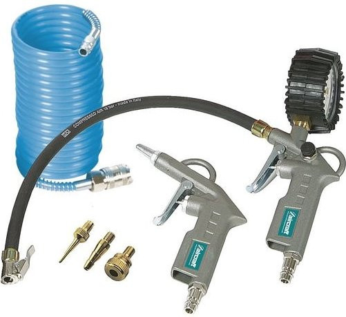 Aircraft Druckluftset 6-teilig in Blau mit Ausblaspistole und Reifenfüllmessgerät - Bild 1