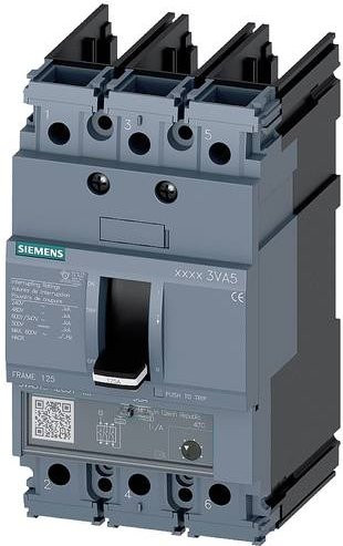 Siemens 3VA5110-5EC31-1AA0 Leistungsschalter in Grau mit einem Einstellbereich von 100-100A und einer maximalen Schaltspannung von 277 V/AC - Bild 1