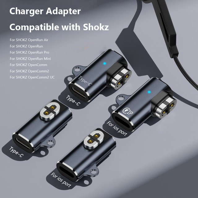 Magnetisches Ladekabel mit USB-C und iOS Anschluss für AfterShokz OpenRun Air, OpenRun Pro, Aeropex, AS800 und S803 in Schwarz - Bild 1
