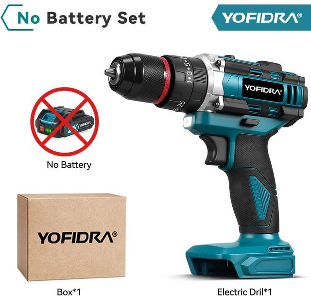 YOFIDRA 3in1 Elektrischer Akku-Schlagbohrer mit 25+3 Drehmomentstufen in Blau, kompatibel mit Makita 21V Akku-System - Bild 1