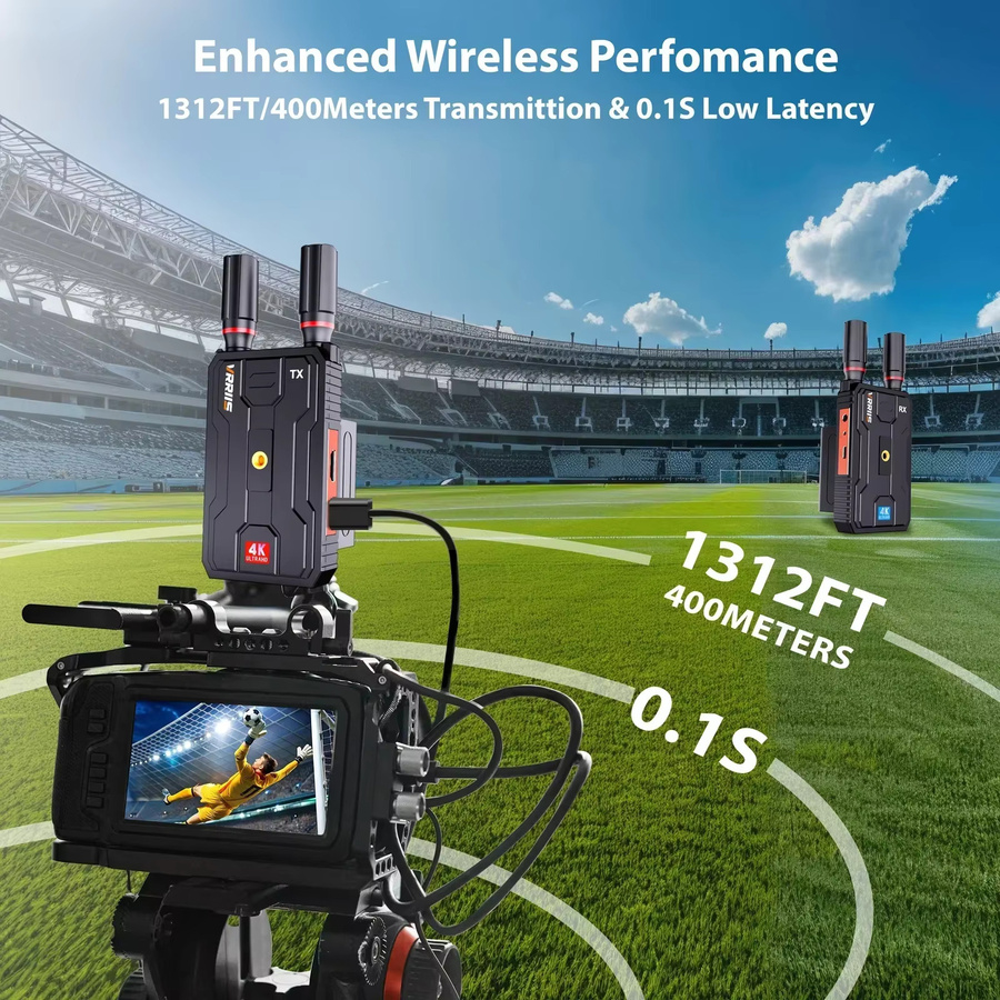 Vrriis 4K UHD Wireless HDMI Extender Dual Display Adapter mit 5G Sender und Empfänger in Schwarz für Live-Streaming und Kamera-Anwendungen mit bis zu 400 m Reichweite - Bild 5